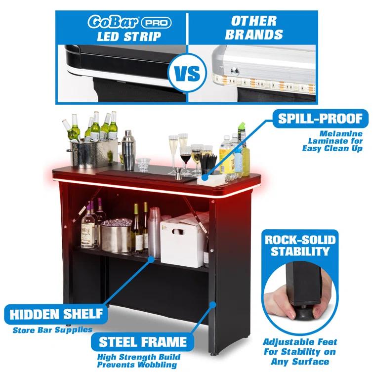 GoPong GoBar PRO LED Commercial Grade Portable Bar Table with Multi-Color Lights - 47.5 x 19 x 38 IN