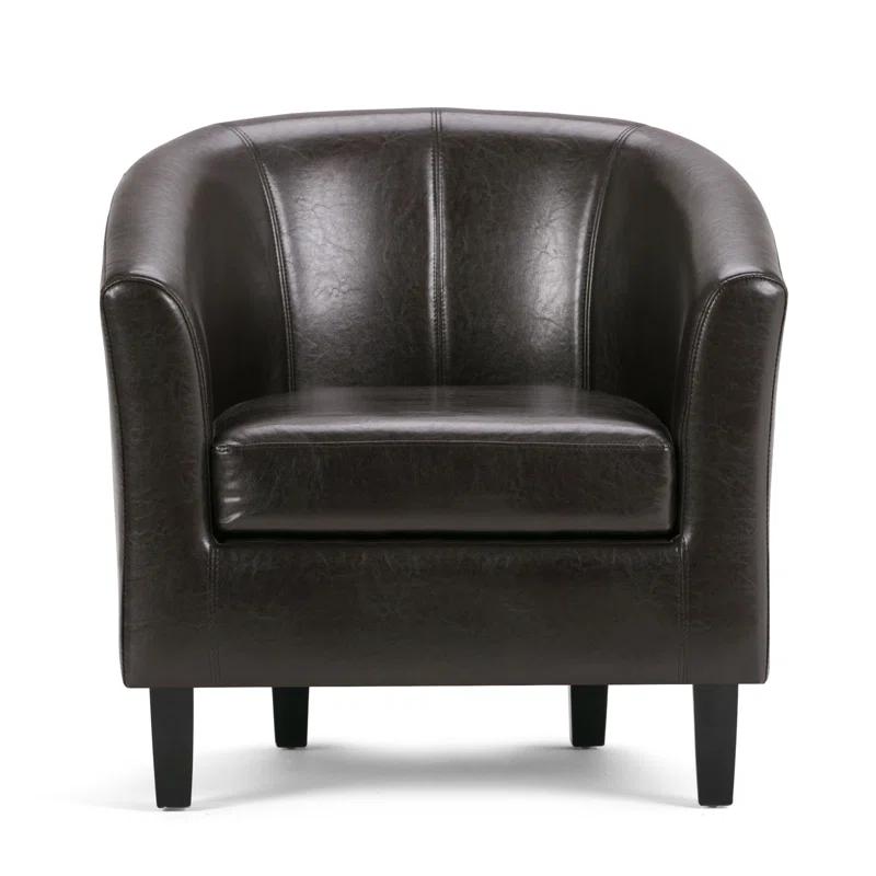 Simpli Home Austin 30"W Upholstered Vegan Faux Leather Contemporary Tub Accent Chair with High Arms and Deep Seat