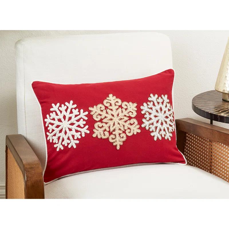 Saro Trio Snowflake Embroidered Down Filled Throw Pillow