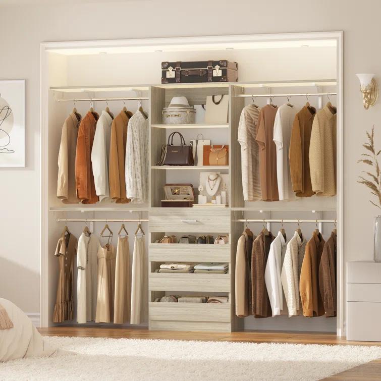Aheaplus 96'' Closet With 4 Drawers And Shelves,With  4 Clothes Garment Rack
