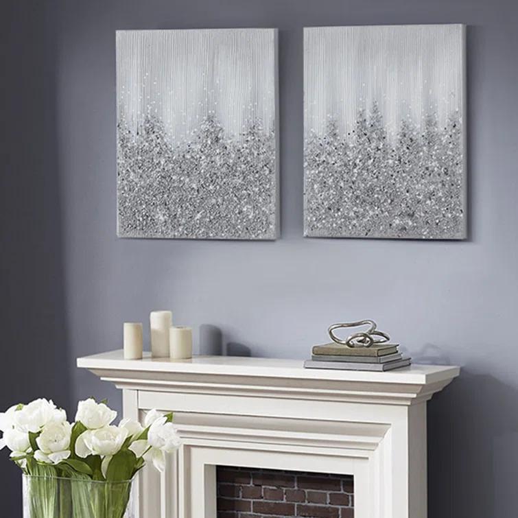 Ivy Bronx Heavily Embellished 2-Piece Abstract Canvas Wall Art Set – Modern Metallic Accents & Textured Design