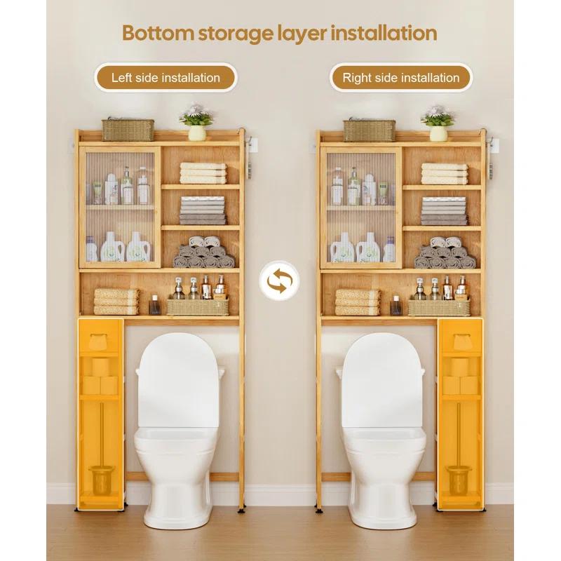 Latitude Run® Over The Toilet Storage Cabinet With Acrylic Door Panel And Paper Towel Drawer, Bamboo Space Saver Shelf, Bathroom Organizer Rack