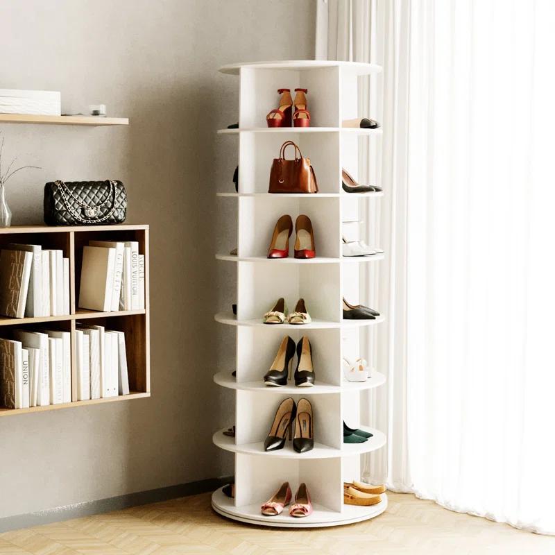 SpaceAid 7-Tier Rotating Shoe Rack Tower, 360° Spinning Shoe Display Carousel, Vertical Shoe and Handbag Organizer, Lazy Susan Closet Storage (White)