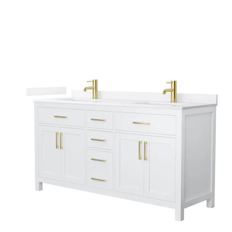 Wyndham Collection Beckett 66" Freestanding Double Bathroom Vanity with Quartz Top