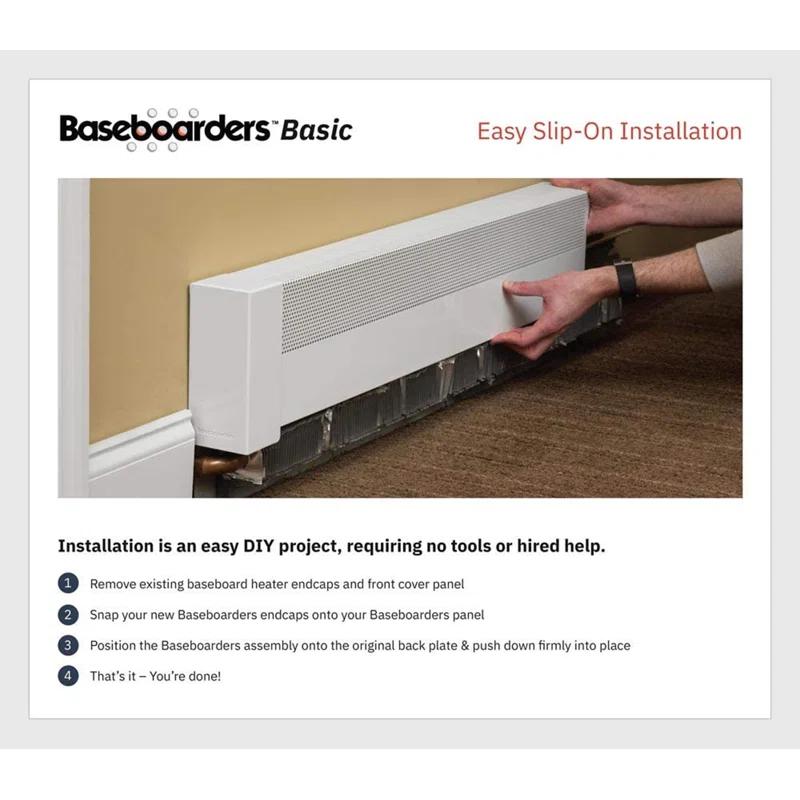 Baseboarders Baseboarders Basic Steel Easy Slip-On Baseboard Heater Cover Coupler - White