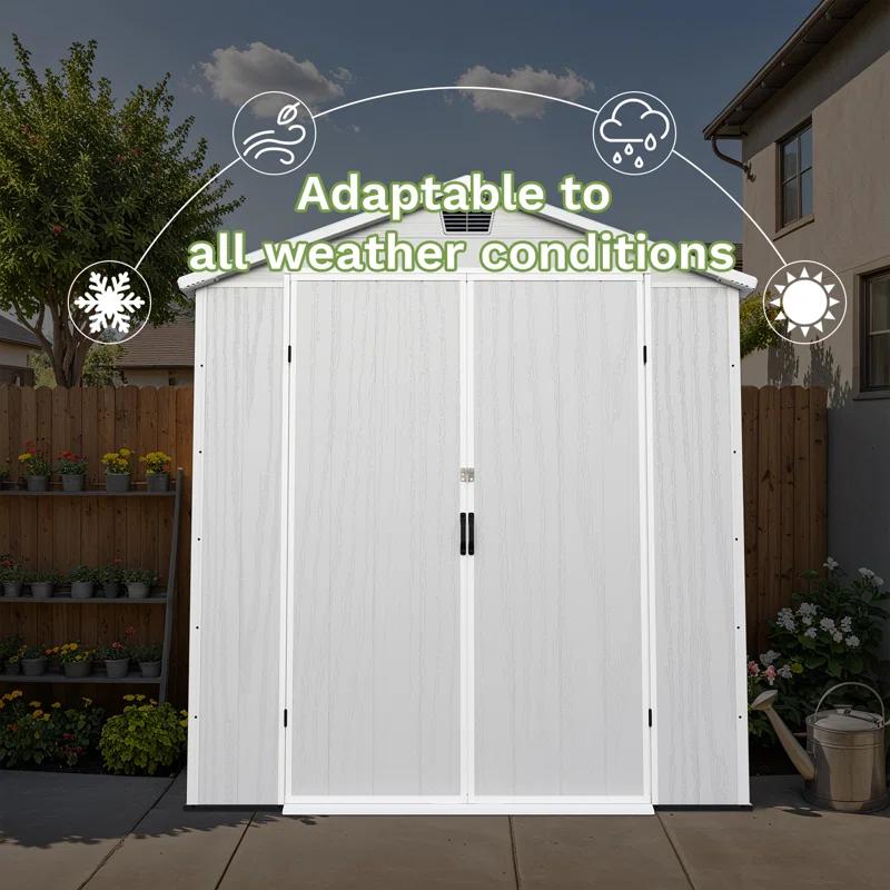 Patiowell 6 Ft. W X 8 Ft. D Resin Outdoor Storage Shed, Weather-resistant Outdoor Storage With Reinforced Design