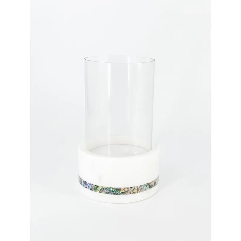 Anaya Mother Of Pearl Marble 7.63'' H Marble Tabletop Hurricane