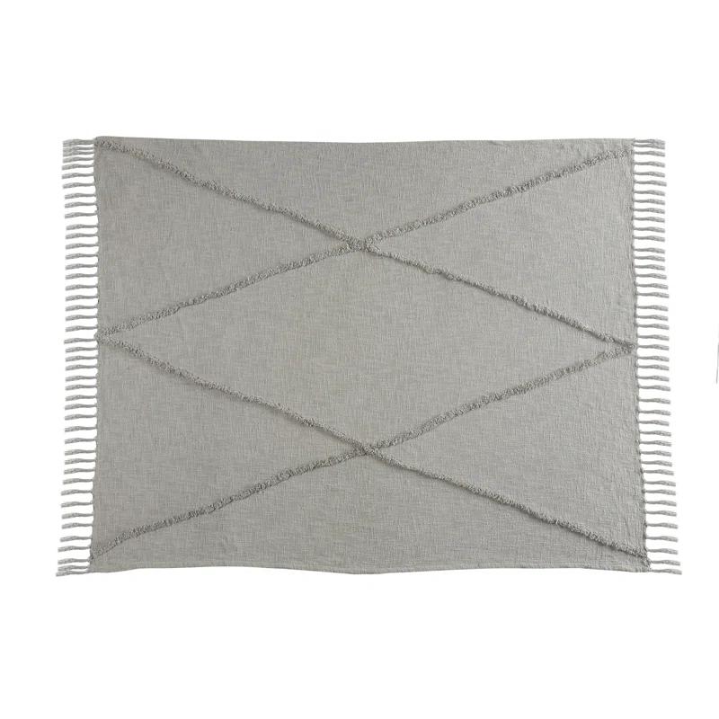 Evette Rios Sierra Handmade Woven Solid Color Fringed 100% Cotton Throw Blanket
