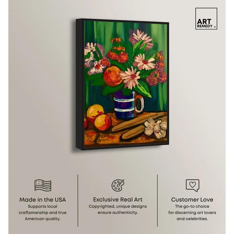 Art Remedy Floral Vase and Fruits