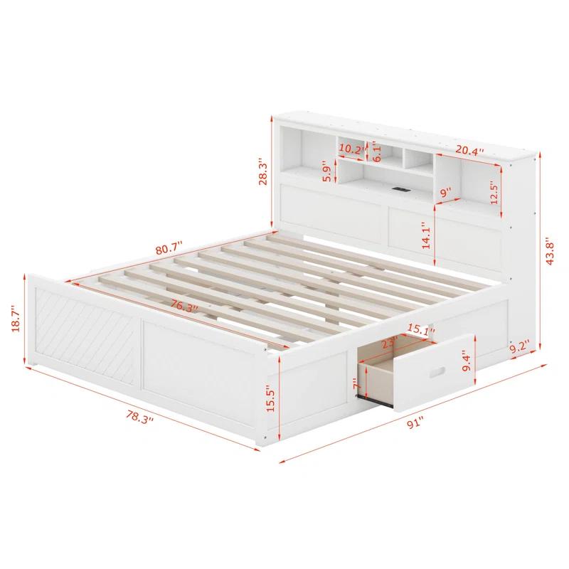 Cosmic King Size Wood Platform Bed With Multi-Storage Headboard, USB And Drawers