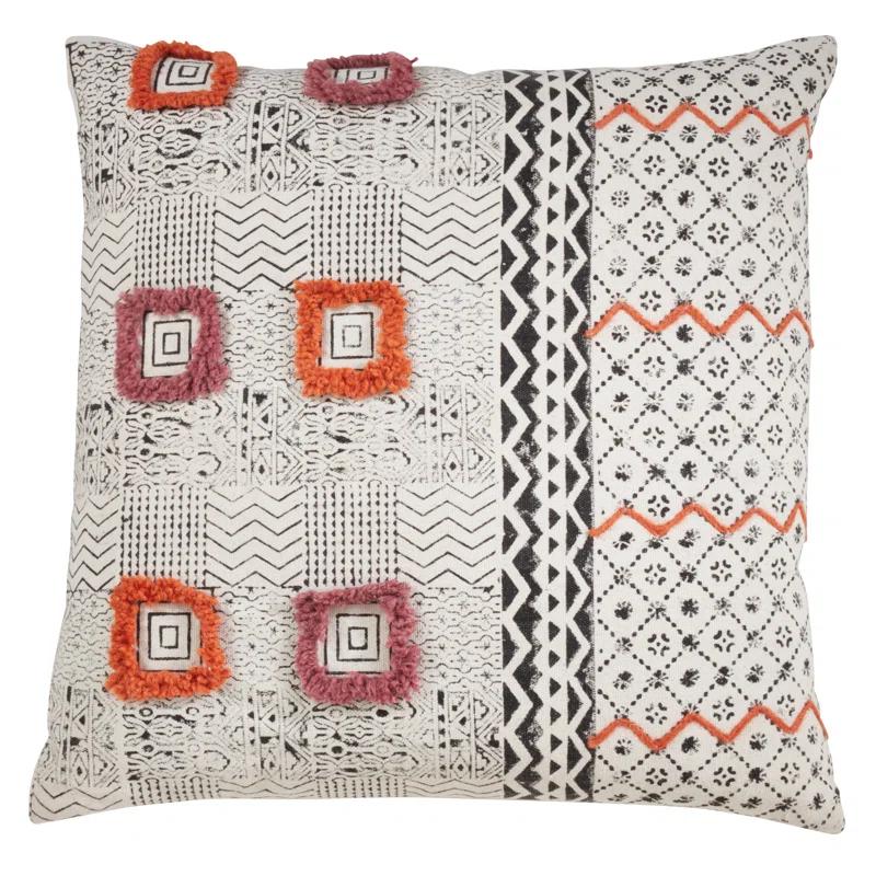 Saro Lola Collection Appliqued Cotton Throw Pillow