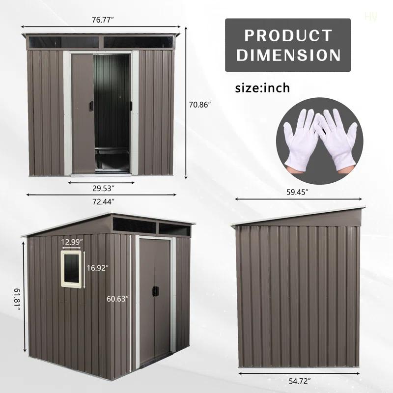 HomeViewto 6Ft X 5Ft Outdoor Metal Storage Shed With Window Transparent Plate