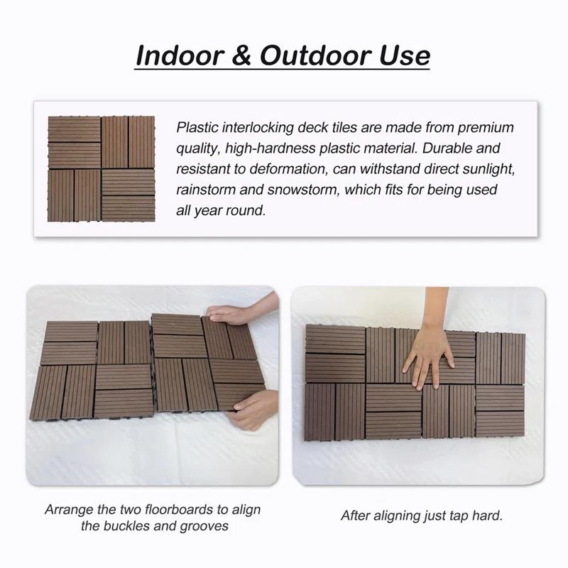 Wood Garden Wood Plastic Composite Deck Tiles, Composite Decking Resist Rust, Water, Weather, Indoor&Outdoor, DIY Interlocking Decking Tiles, Floor Tile(Set of 20)