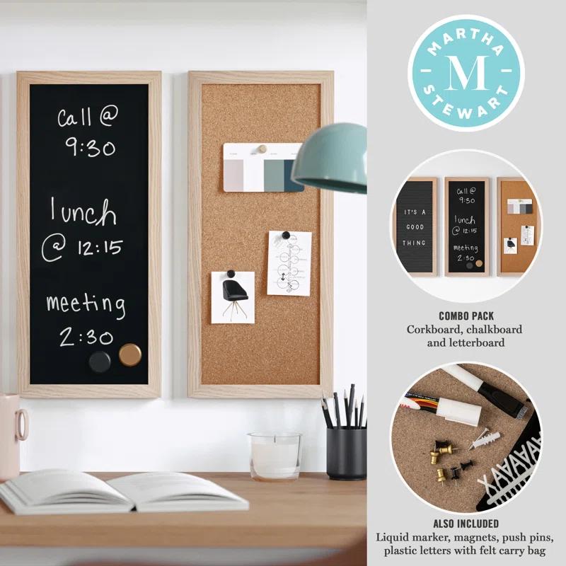Martha Stewart Thomas Martha Stewart Cork Board, Chalk Board, Letter Board Set with Included Push Pins, Magnets, Liquid Chalk