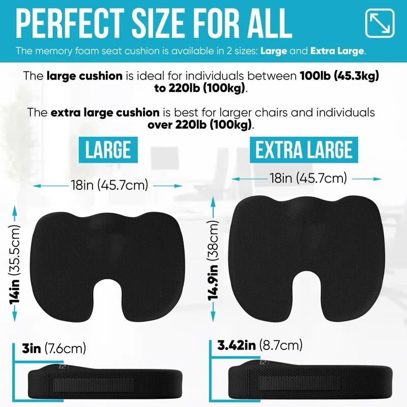 BEACHWATER POOL & SPA, LLC Seat Cushion And Lumbar Support For Office Chair, Desk Chair Cushion, Memory Foam Office Chair Cushion, Non Slip Sitting And Back Pillow For Gaming, Car Seat Cushion, Chair Pad