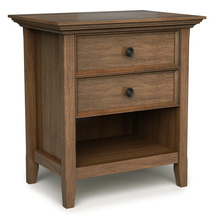 Simpli Home Amherst 24"W 2-Drawer Solid Wood Nightstand with Open Shelf