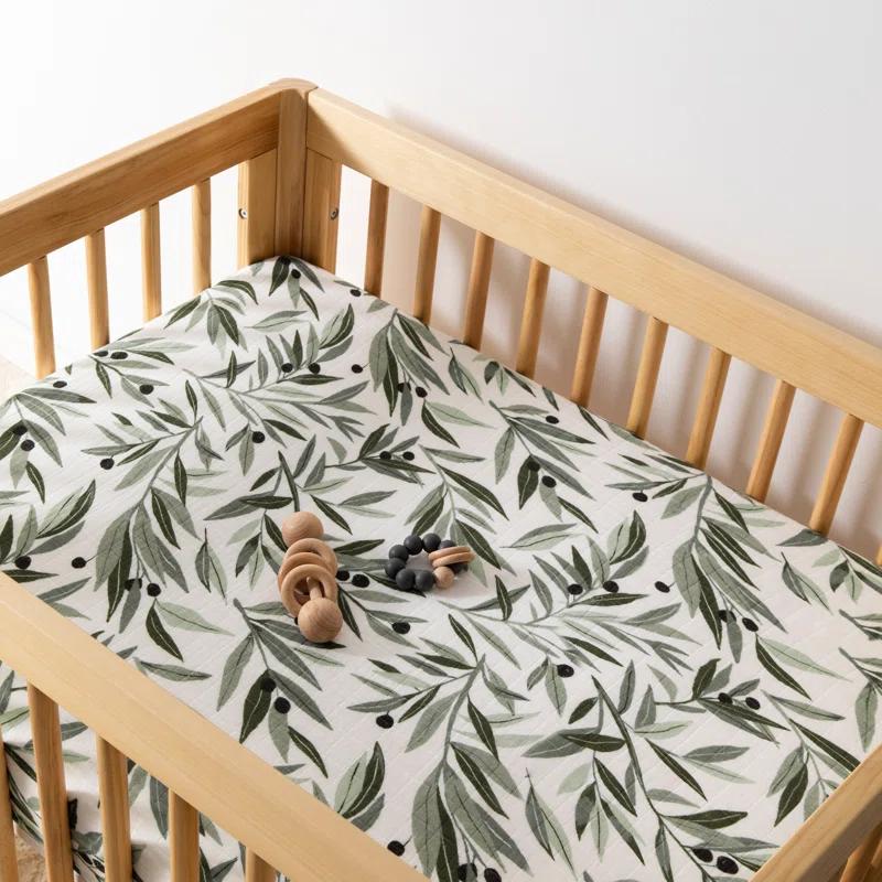 Olive Branches Muslin All-Stages Midi Crib Sheet in GOTS Certified Organic Cotton