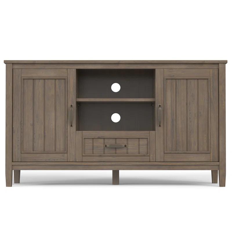 Simpli Home Lev SOLID WOOD TV Media Stand in Smoky Brown For TVs up to 60 inches