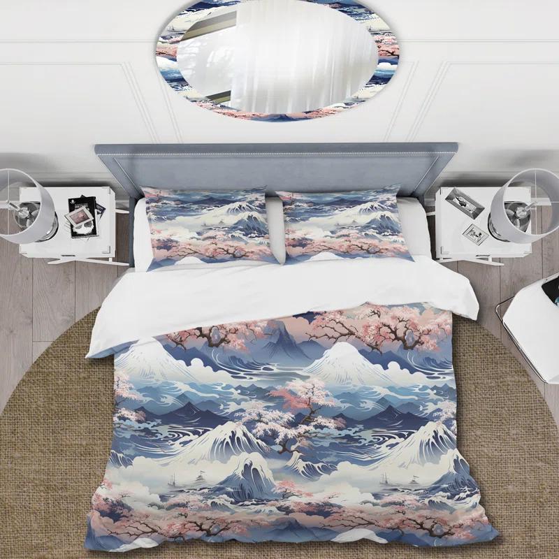Karitza Blue And Pink Zen Japanese Landscape - Japanese Duvet Cover Set - Microfiber Polyester