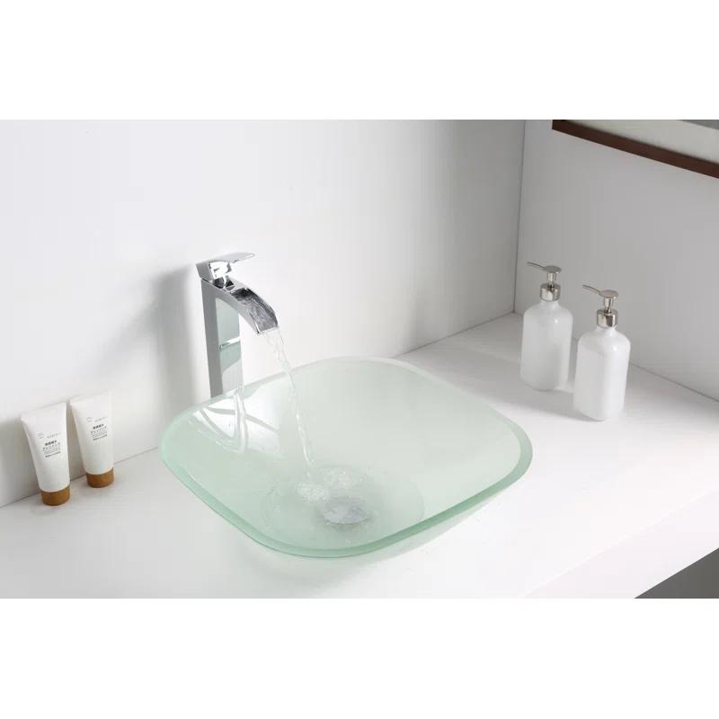 ANZZI LS-AZ8125 ANZZI Victor 16.5'' Matte Clear Tempered Glass Square Bathroom Sink