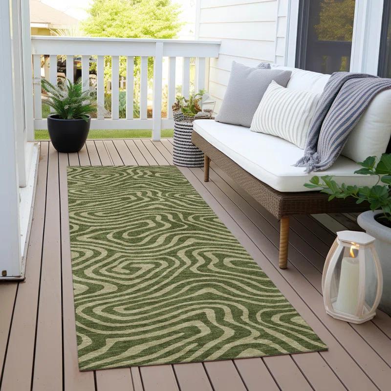 Machine Washable Indoor/Outdoor Chayden ACN1020 Olive Rug