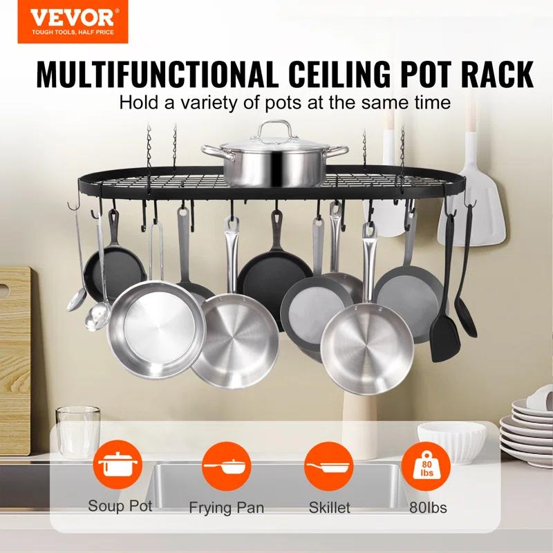Prep & Savour Hanging Pot Rack, Hanging Pot Rack Ceiling Mount, Ceiling Pot Rack with 12 S Hooks