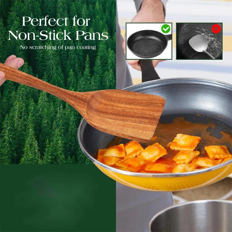 FAST APPLIANCES LLC 10 Pcs Wooden Spoons For Cooking, Wooden Utensils For Cooking Teak Wood Nonstick Wooden Cooking Utensils,Wooden Spatula Sets