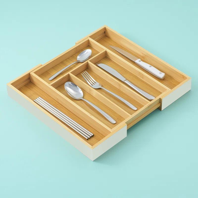 JoyJolt JoyJolt Bamboo Expandable Flatware Drawer Organizer for Kitchen Utensils