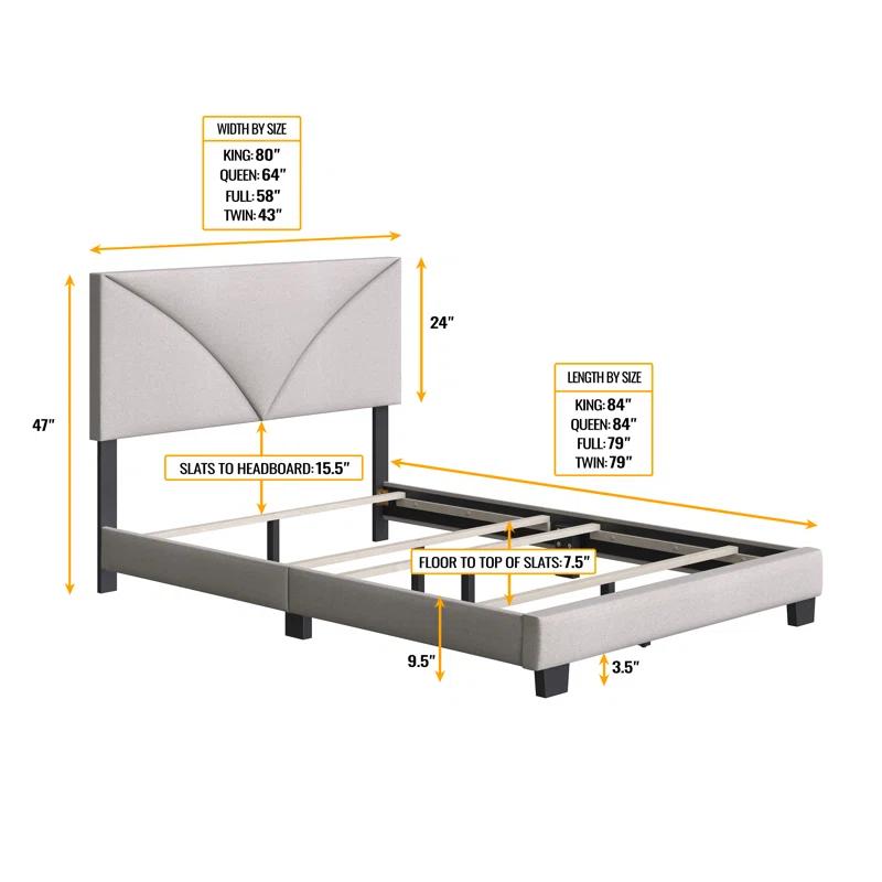 Boyd Sleep Boyd Sleep Rochelle Queen Upholstered Linen Platform Bed, Adjustable Height Headboard, 4 slat wood support Requires Bed Spring