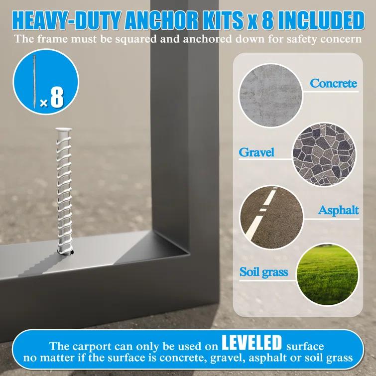 Veikous Steel Carport, Galvanized Multiple Sizes