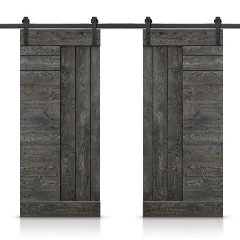 Calhome 84'' Solid Wood Paneled Painted with Installation Hardware Kit Barn Door