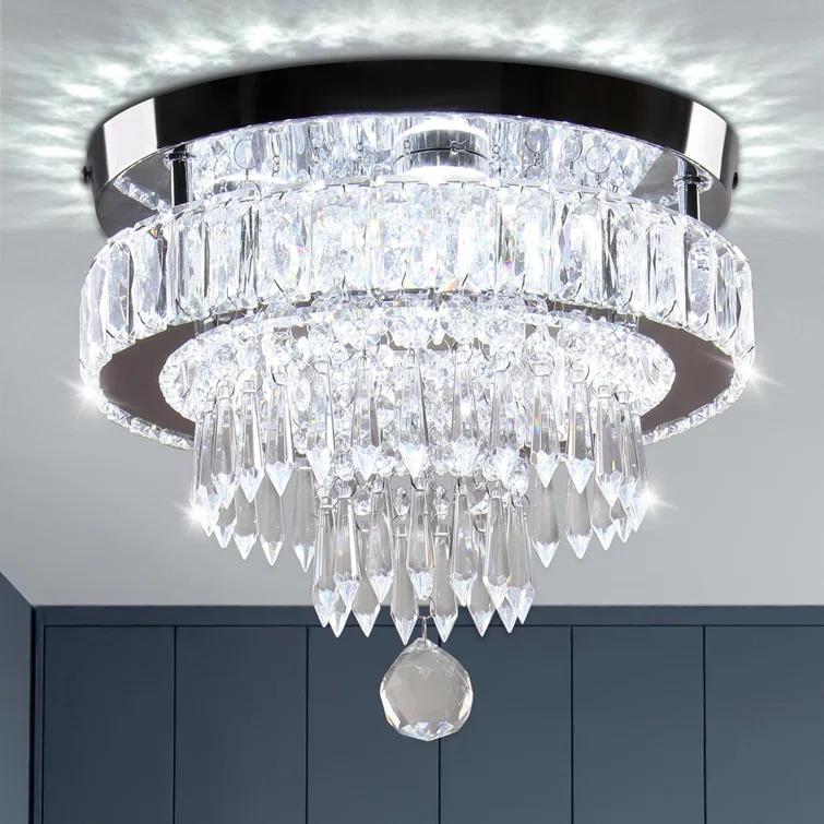 House of Hampton® House of Hampton® 11.8" Crystal Chandeliers Modern Crystal Ceiling Light LED Chandeliers Semi Flush Mount Chandelier Light for Bedrooms Dining Living Room Hallway (6500K Cool White Light)