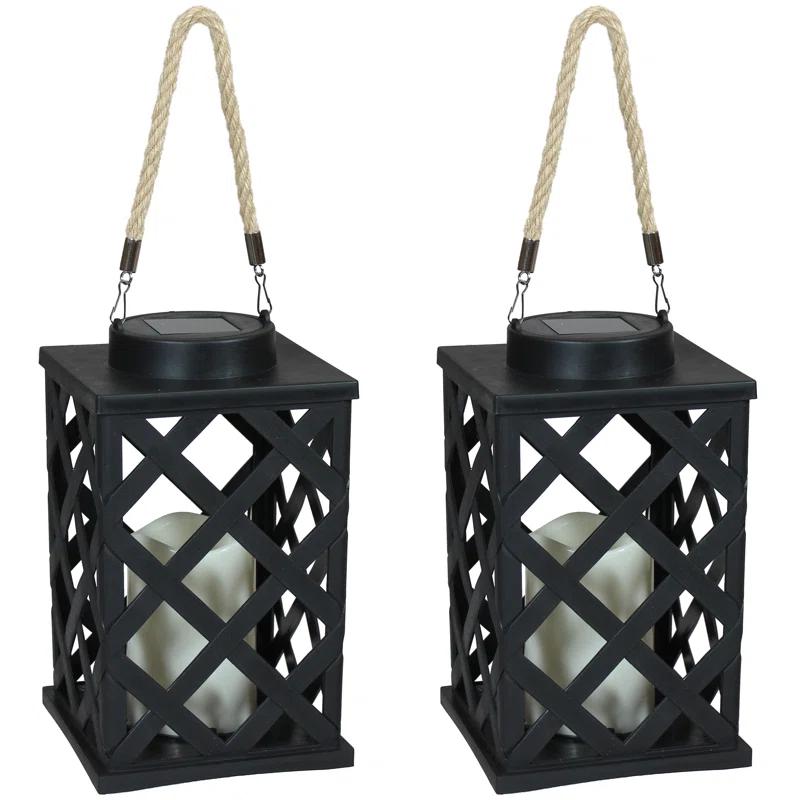 Longshore Tides Grau 9.25'' Solar Powered Integrated LED Outdoor Lantern (Set of 2)