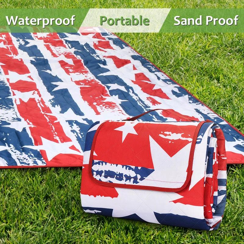 Tirrinia Picnic Blanket Extra Large Waterproof Lightweight Portable Outdoor Mat for Family Camping, Travel, Park, Beach, Hiking, Stadium, Concerts ( Striped Print, 70''X80'') - Machine Washable