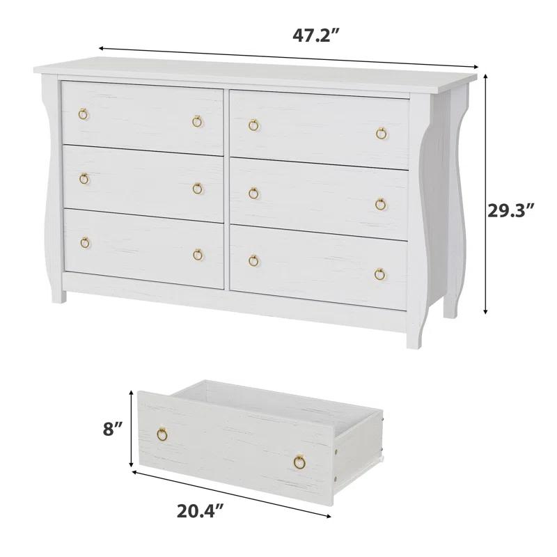 Breakwater Bay 6-Drawer Dresser - Tall Boho Dresser With Curved Legs, Rattan Accents, And Freestanding Storage For Living Room