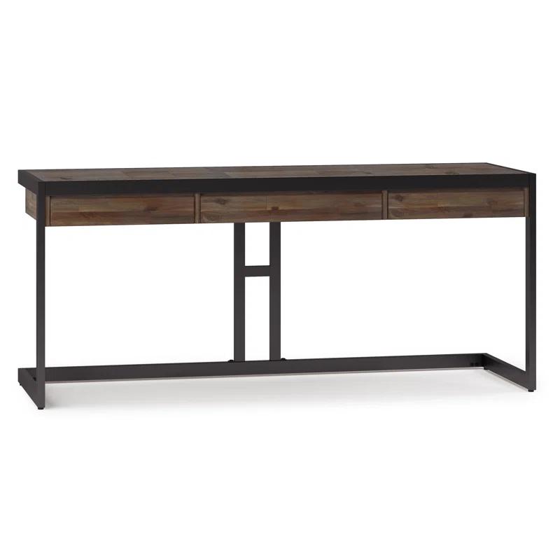 Simpli Home Erina Solid Acacia Wood Desk, Industrial Style with Keyboard Tray and 2 Drawers