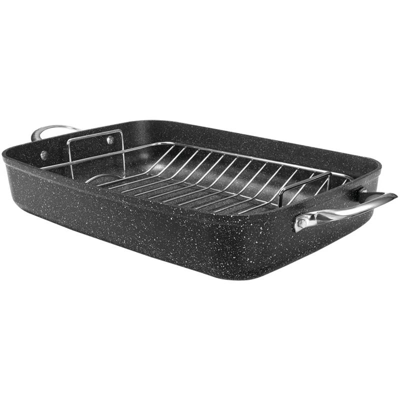 Black Non-Stick Aluminum Roasting Pan with Rack and Handles