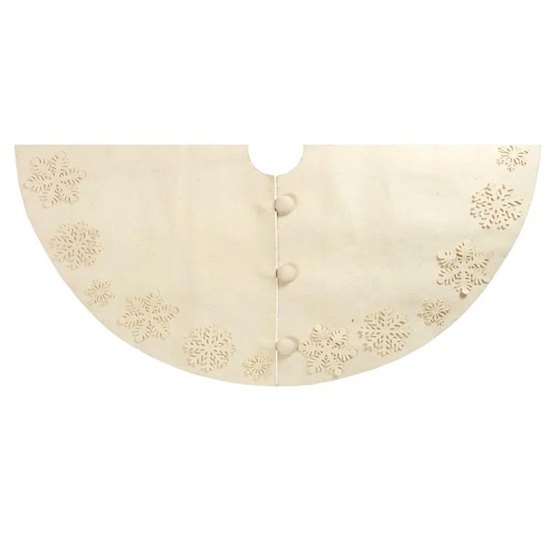 Arcadia Home Pom Poms 72" Handmade Christmas Tree Skirt in Felt - Tacked Snowflakes on Cream