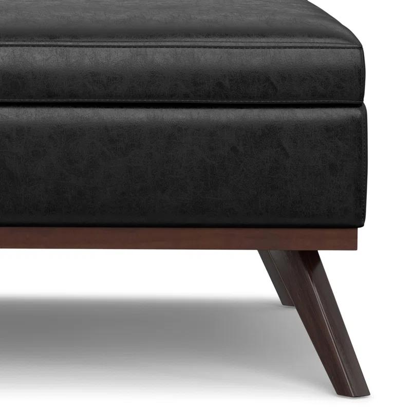 Simpli Home Owen 40"W XL Upholstered Square Coffee Table Storage Ottoman with Lift Top and Solid Wood Legs
