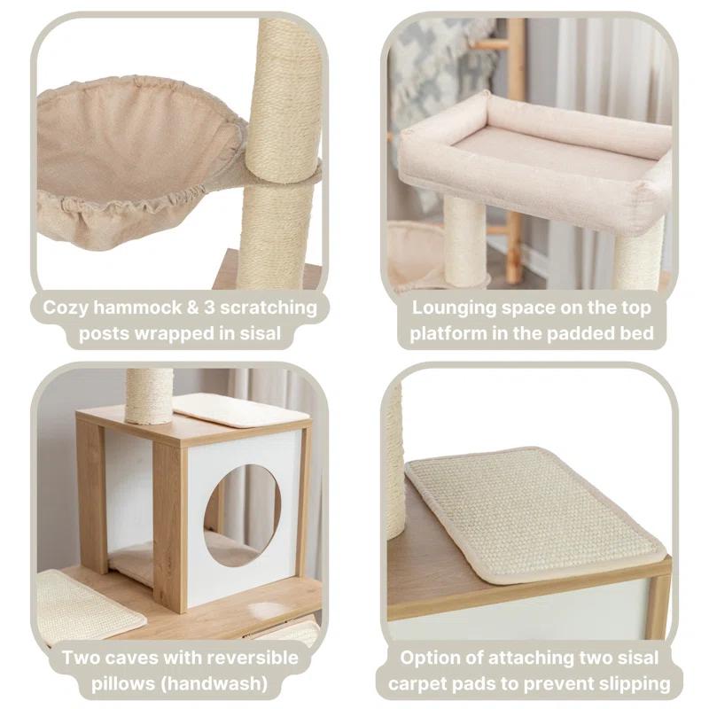 TRIXIE Addison 35.5-in Cat Tree, Modern Wood Cat Tower, Sisal Scratching Posts & Pads, 2 Condos, Hammock, Cozy Bed