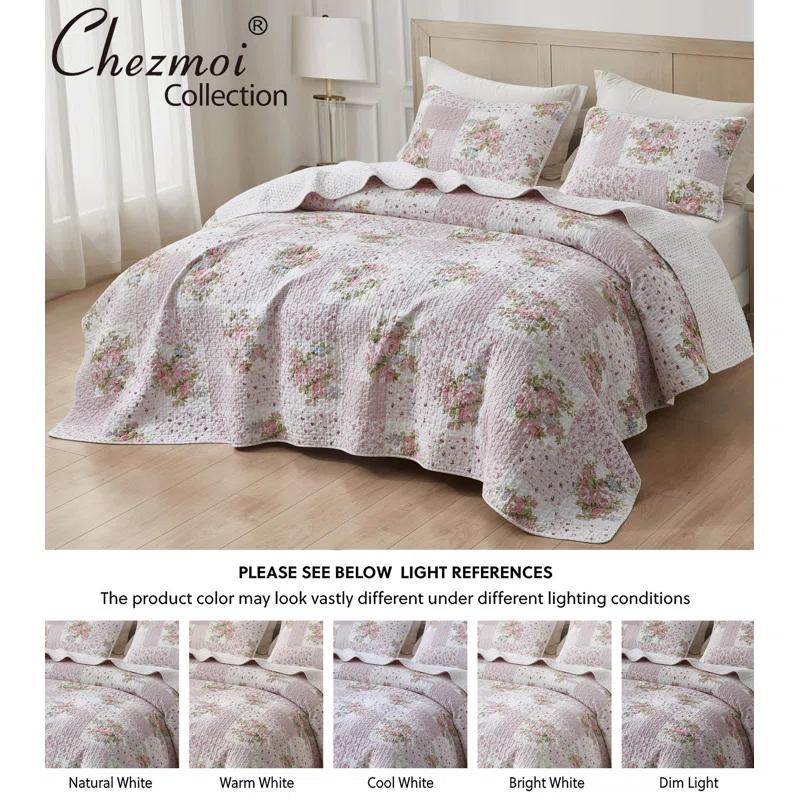 Chezmoi Collection Rosy Cotton Standard Patchwork Quilt Set
