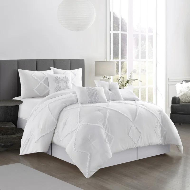 Alissar White Microfiber 7 Piece Comforter Set