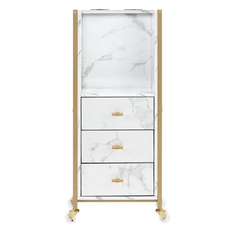 BarberPub Salon Utility Cart with Hair Dryer Holders and 3 Drawers, Lockable Wheels