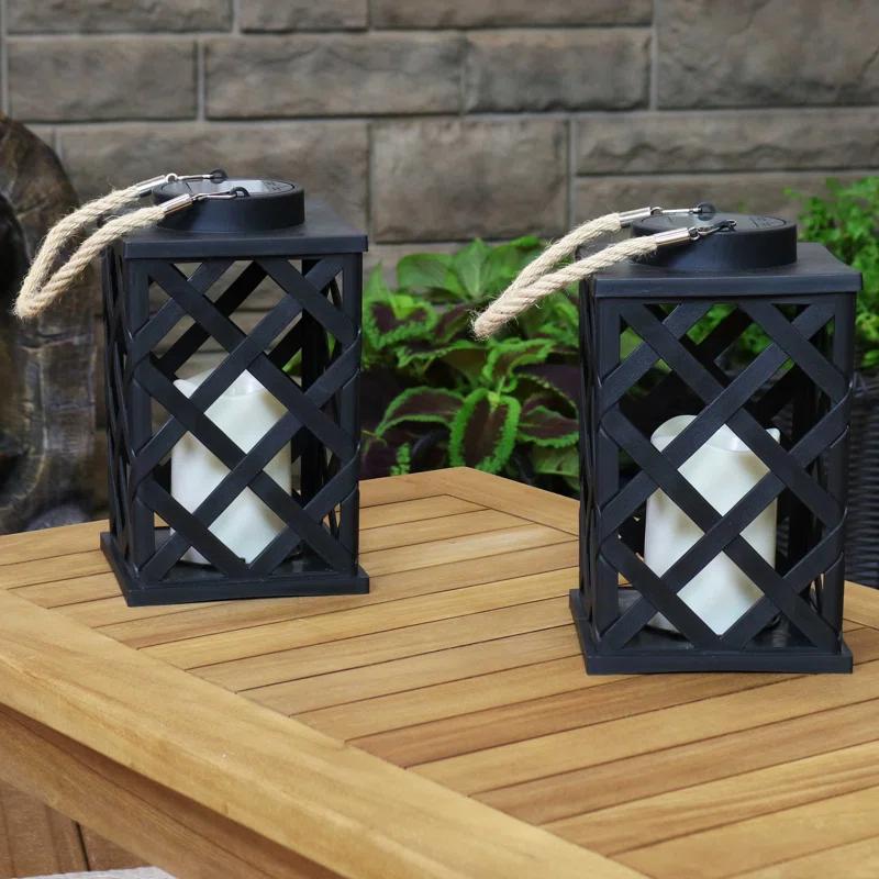 Longshore Tides Grau 9.25'' Solar Powered Integrated LED Outdoor Lantern (Set of 2)