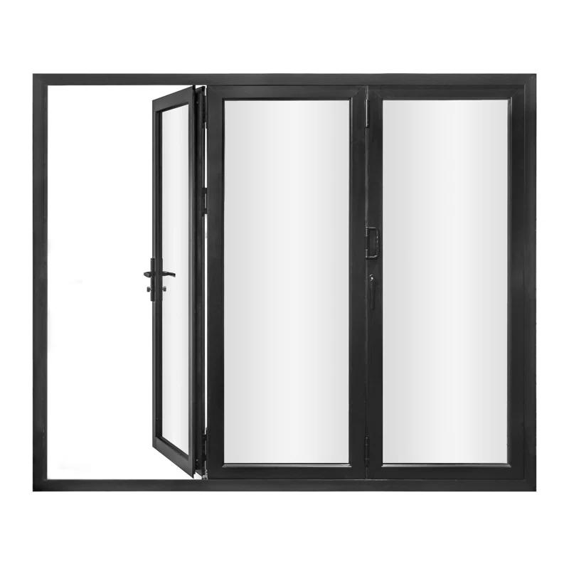 KaMic KaMic 96" inch - 3 Panels Glass Aluminum Folding Door In Black