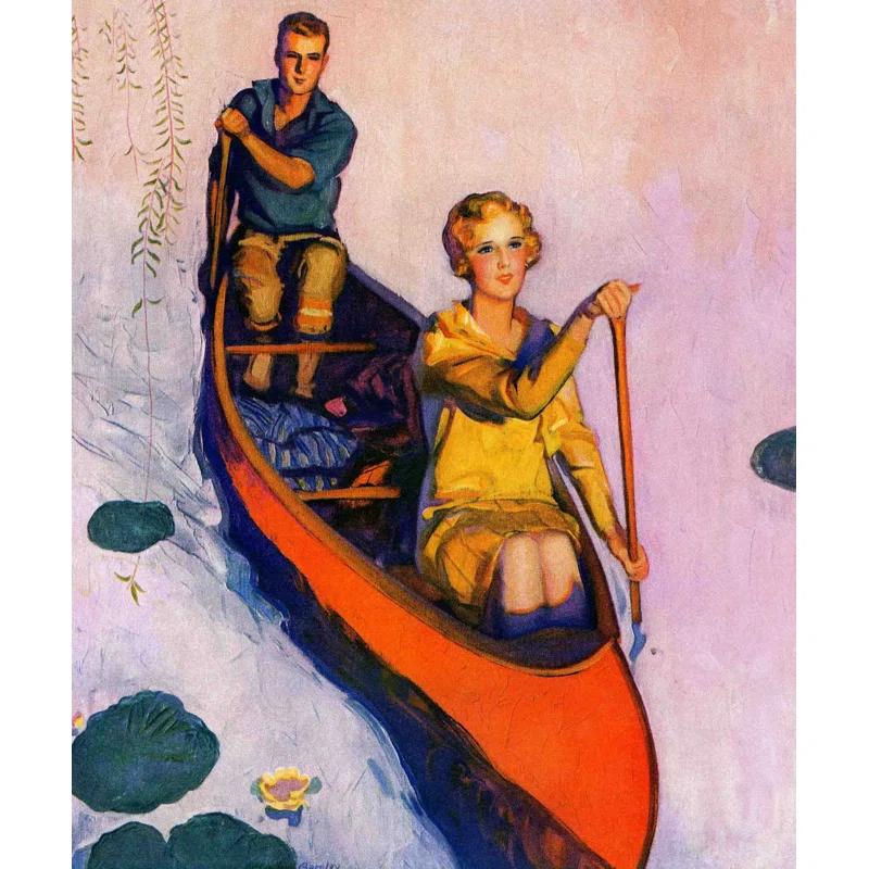 Marmont Hill Couple Paddling Canoe by McClelland Barclay Print on Wrapped Canvas