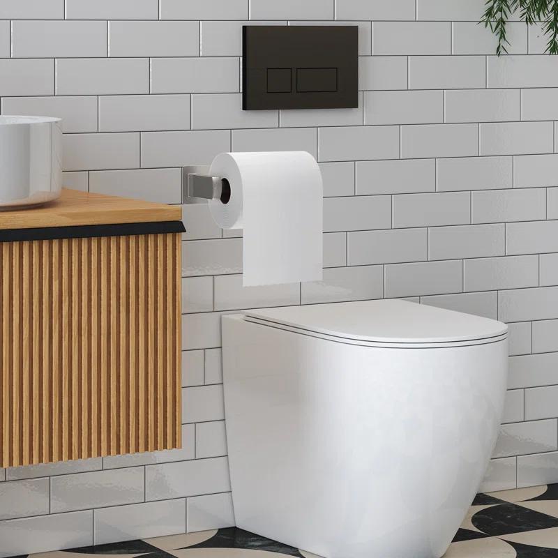 Self-Adhesive, Stainless Steel, Single Post Wall Mounted Toilet Paper Roll Holder, Stand no Drilling, in Matte Black