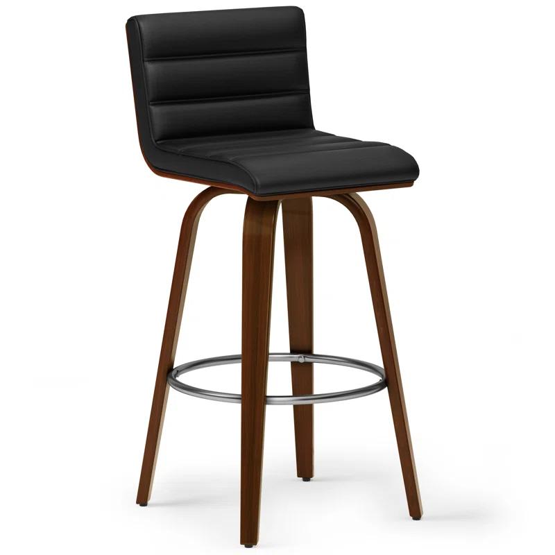 Simpli Home Roland Swivel Upholstered Mid-Century Modern Stool with Padded Seat and Back