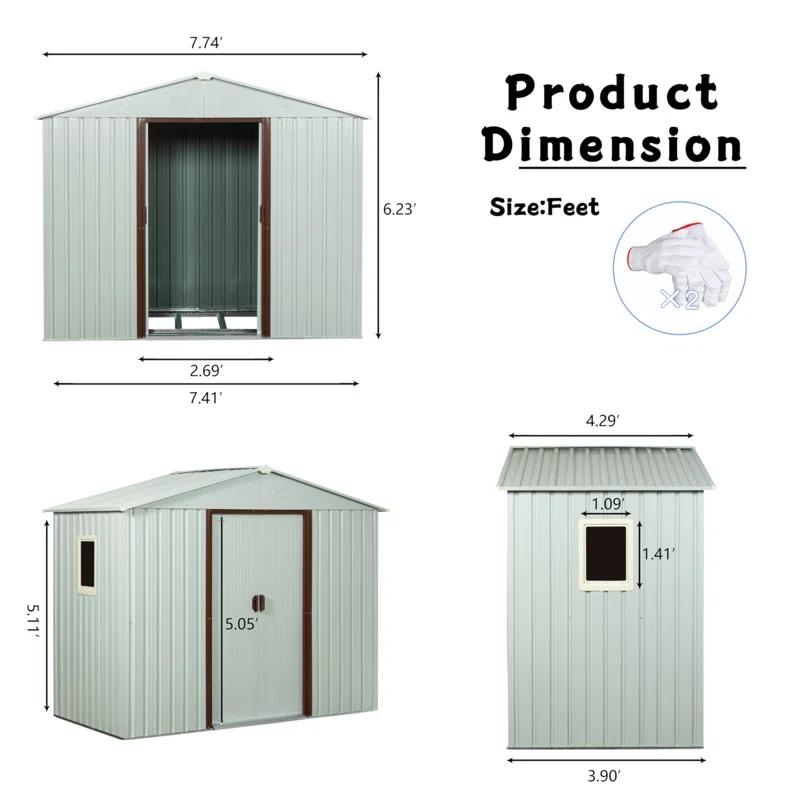 HLILish 8Ft X 4Ft Outdoor Metal Storage Shed With Window And Metal Foundation