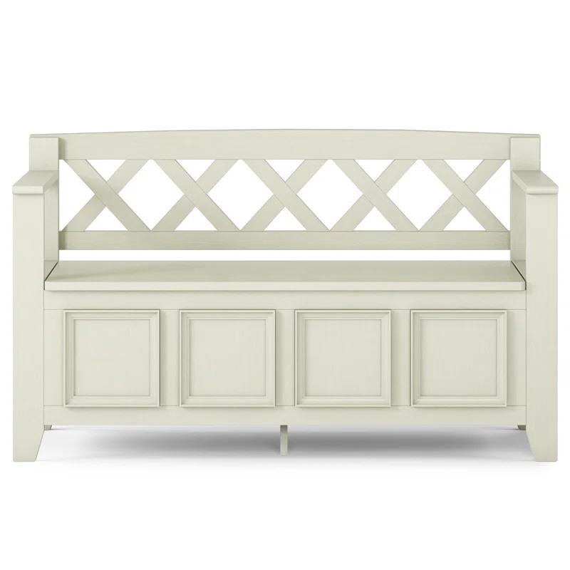Simpli Home Amherst 48"W Solid Wood Entryway Storage Bench with Lift-Top Lid and Dual Compartments